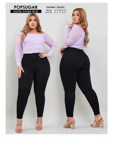 [05136-54183-BLK] Popsugar Jeans Dama Talla Especial