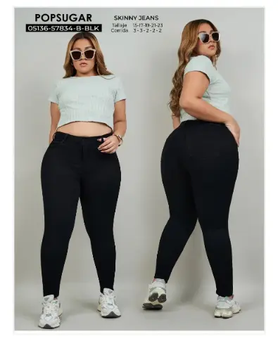 [05136-57834-B-BLK] Popsugar Jeans Dama Talla Especial